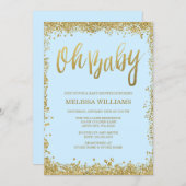 Oh Baby Blue Gold Glitter Baby Shower Invitation (Front/Back)