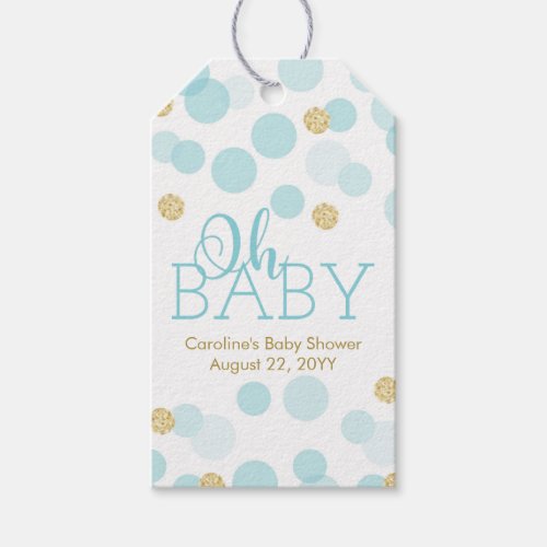 Oh Baby Blue Gold Glitter Confetti Thank You Gift Tags