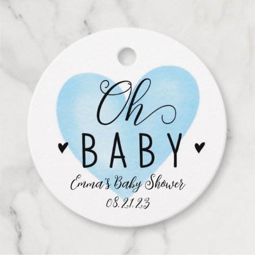 Oh Baby Blue Heart Baby Shower Tag