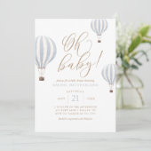 Oh Baby Blue Hot Air Balloon Baby Shower Invitatio Invitation (Standing Front)
