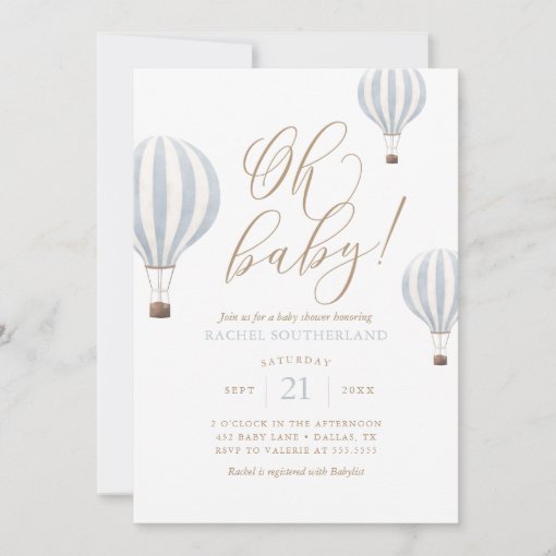 Oh Baby Blue Hot Air Balloon Baby Shower Invitatio Invitation | Zazzle