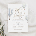 Oh Baby Blue Hot Air Balloon Baby Shower Invitatio Invitation<br><div class="desc">Invite friends and family to share in the joy of your little one's arrival with this baby shower invitation,  featuring blue hot air balloons and elegant gold typography.</div>