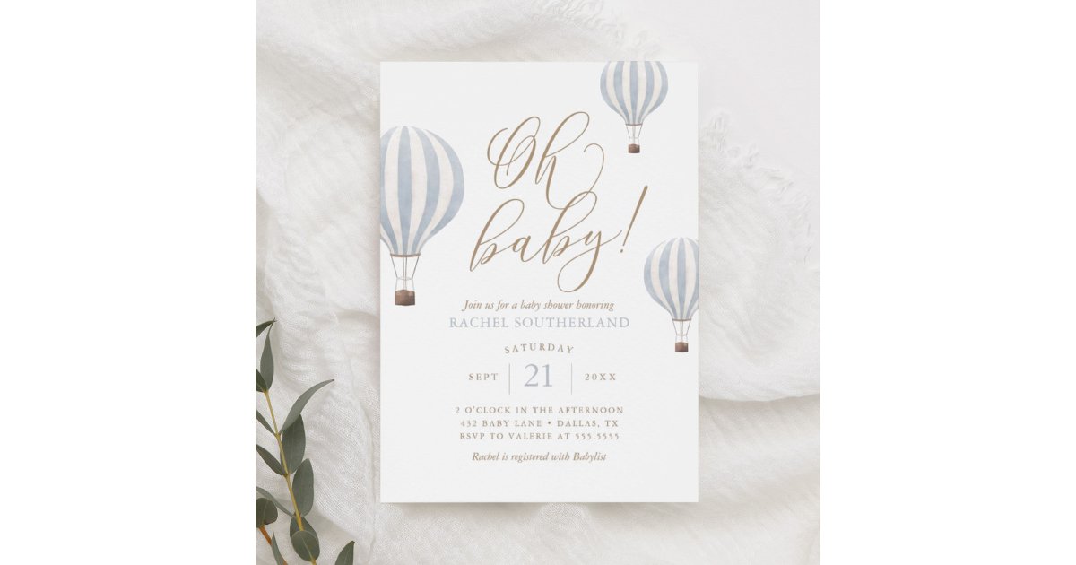 Oh Baby Blue Hot Air Balloon Baby Shower Invitatio Invitation | Zazzle