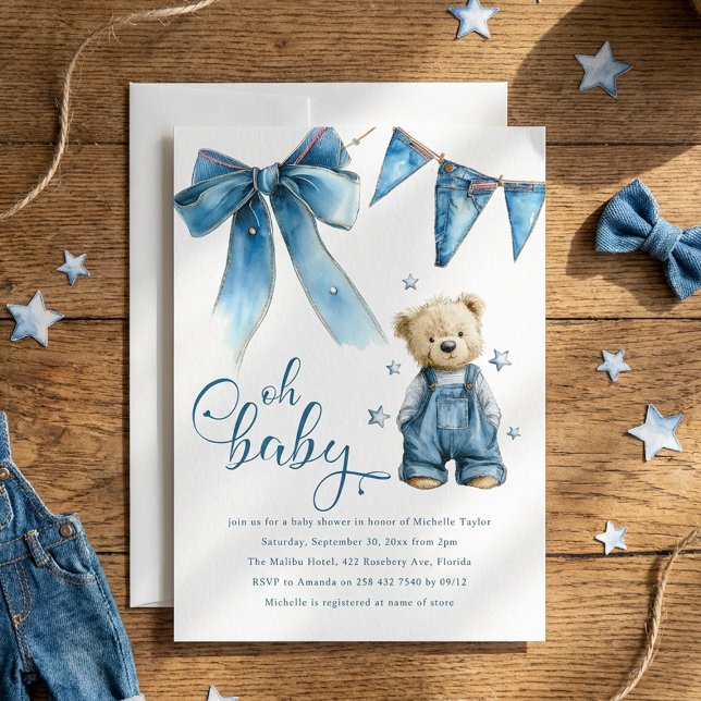 Oh Baby | Blue Jean Baby Denim Baby Shower Invitation (Creator Uploaded)