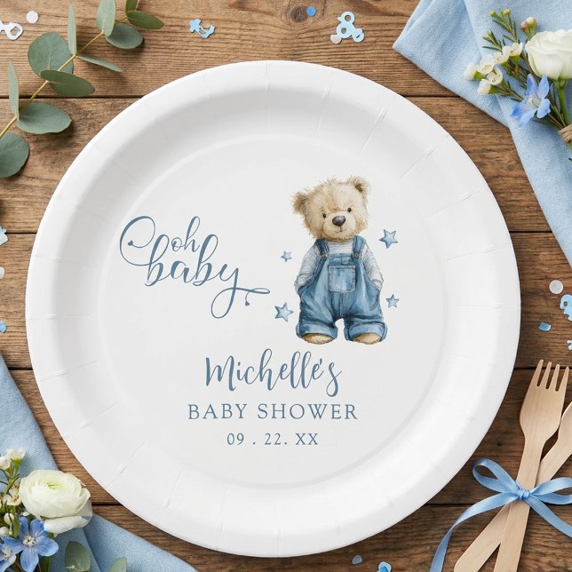Oh Baby Blue Jean Baby Denim Baby Shower Paper Plates (Creator Uploaded)