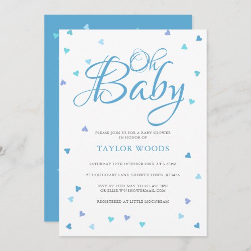 Oh Baby Blue Love Hearts Baby Shower  Sprinkle Invitation