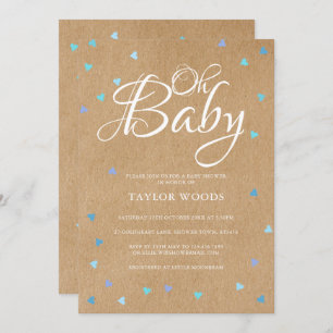 Oh Baby Blue Love Hearts Baby Shower / Sprinkle Invitation
