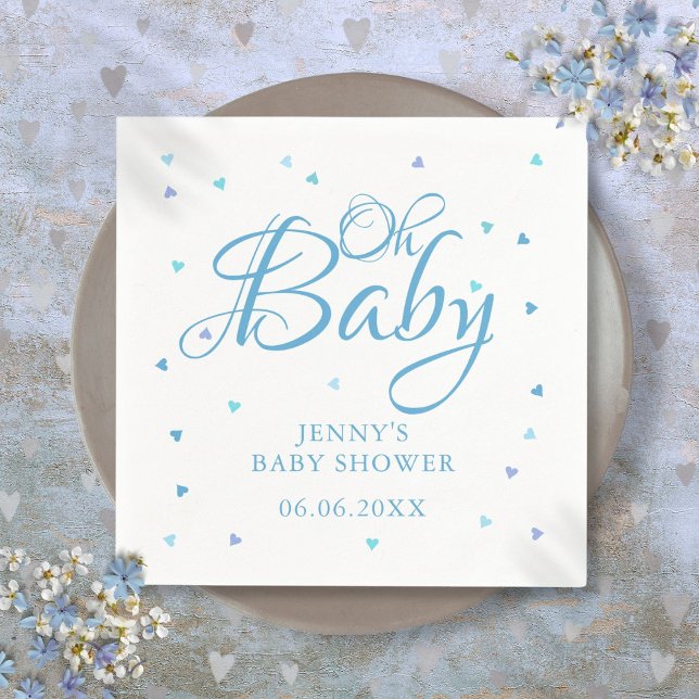 Oh Baby Blue Love Hearts Baby Shower / Sprinkle Napkins (Oh Baby Blue Love Hearts Baby Shower / Sprinkle Napkins)