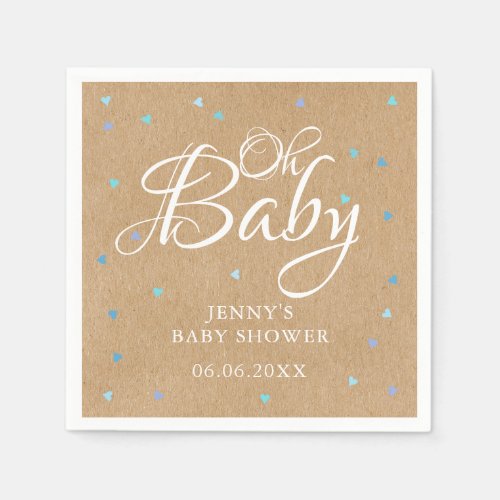 Oh Baby Blue Love Hearts Baby Shower  Sprinkle Napkins