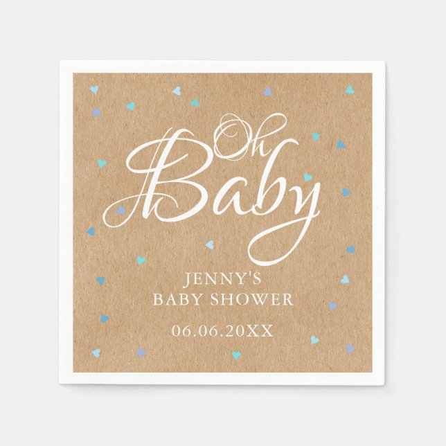 Oh Baby Blue Love Hearts Baby Shower / Sprinkle Napkins (Front)