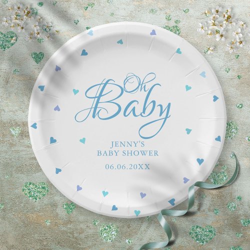 Oh Baby Blue Love Hearts Baby Shower  Sprinkle Paper Plates