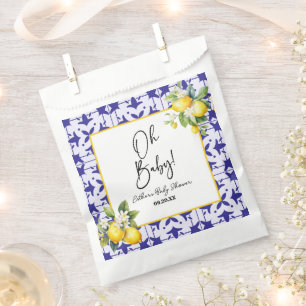 Oh Baby! Blue Mediterranean Tile Lemon Baby Shower Favor Bag