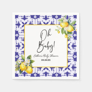 Oh Baby! Blue Mediterranean Tile Lemon Baby Shower Napkins