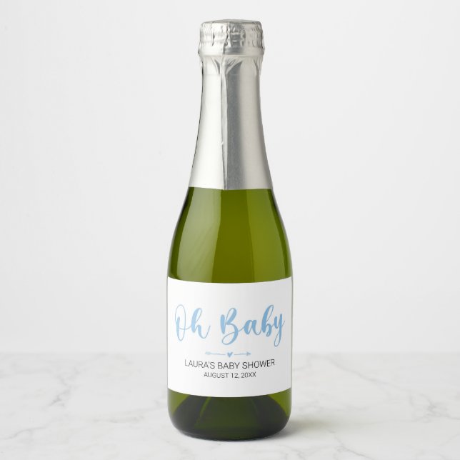 Oh Baby Blue Mini Sparkling Wine Bottle Label (Front)