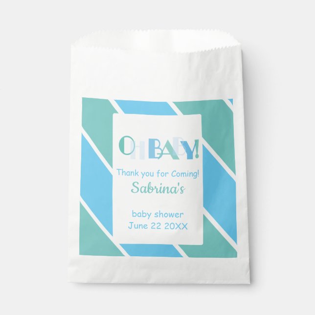 Oh Baby Blue Modern Baby Shower Favor Bag (Front)