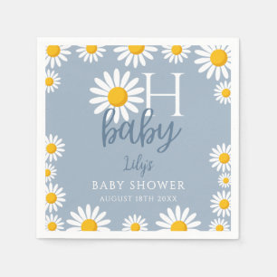 Oh Baby Blue Modern Daisy Baby Shower Napkins