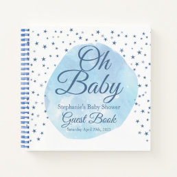 Oh Baby Blue Moon &amp; Stars Watercolor Guest Book