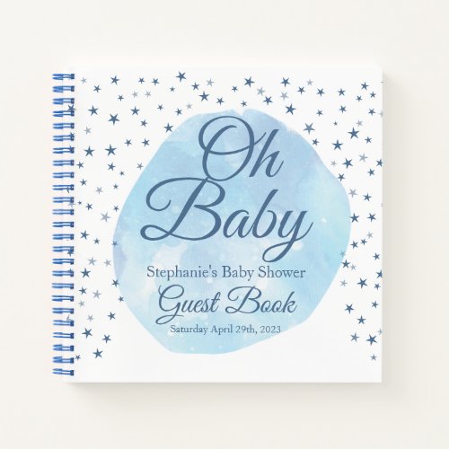 Oh Baby Blue Moon  Stars Watercolor Guest Book