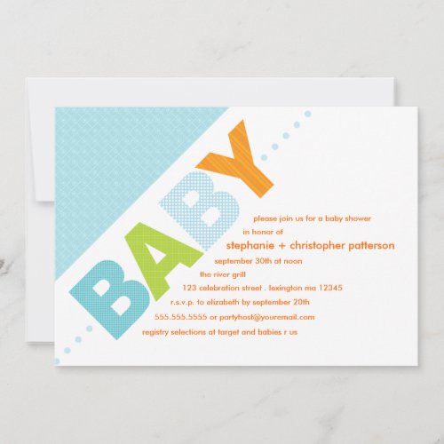 Oh Baby Blue | Orange Modern Baby Shower Custom Invitation