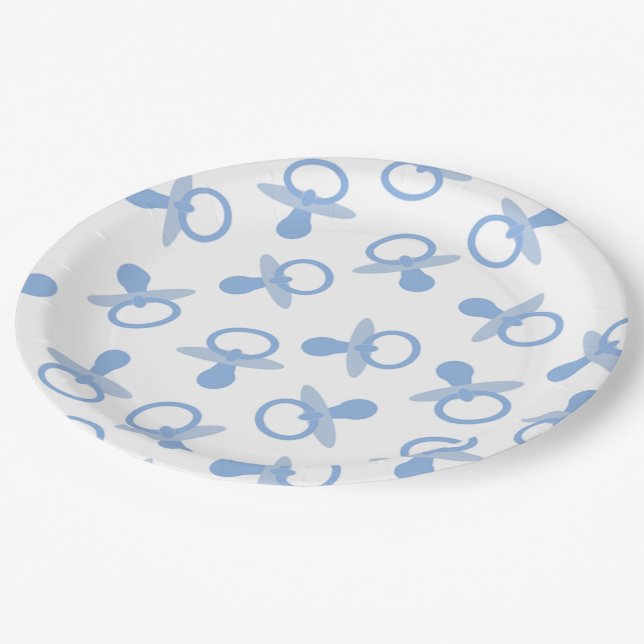 Oh Baby Blue Pacifiers Paper Plates (Angled)