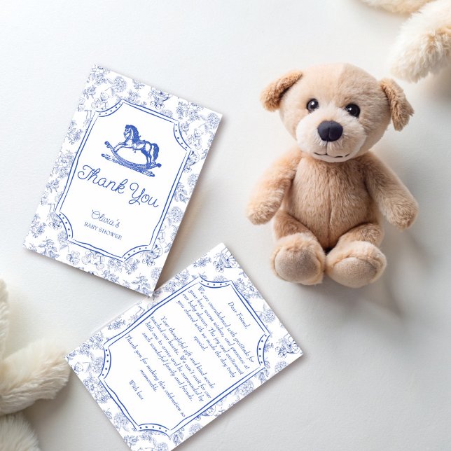 Oh baby blue rocking horse sketch baby shower thank you card (Creator Uploaded)
