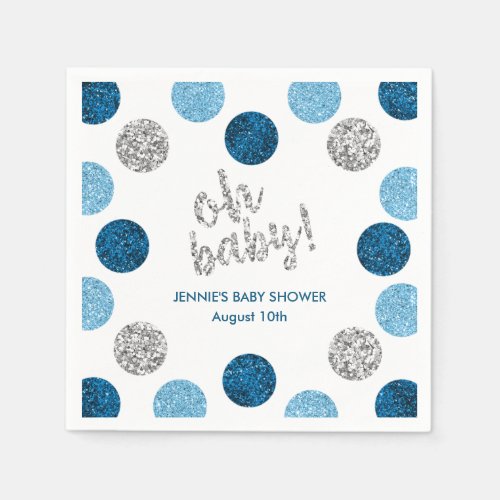 Oh Baby Blue  Silver Glitter Baby Shower Napkins