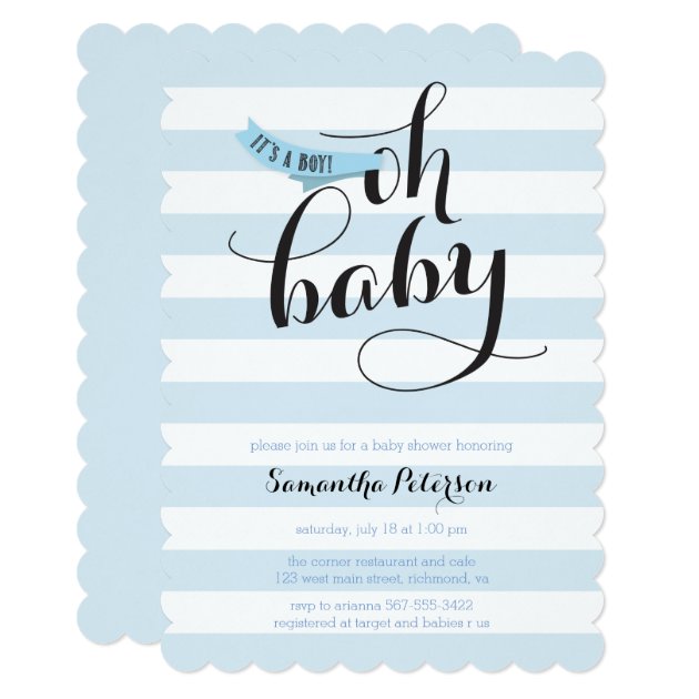 Oh Baby Blue Stripes Baby Shower Invite