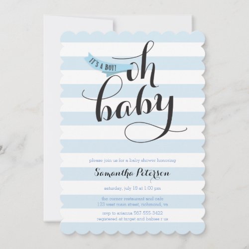 Oh Baby Blue Stripes Baby Shower Invite