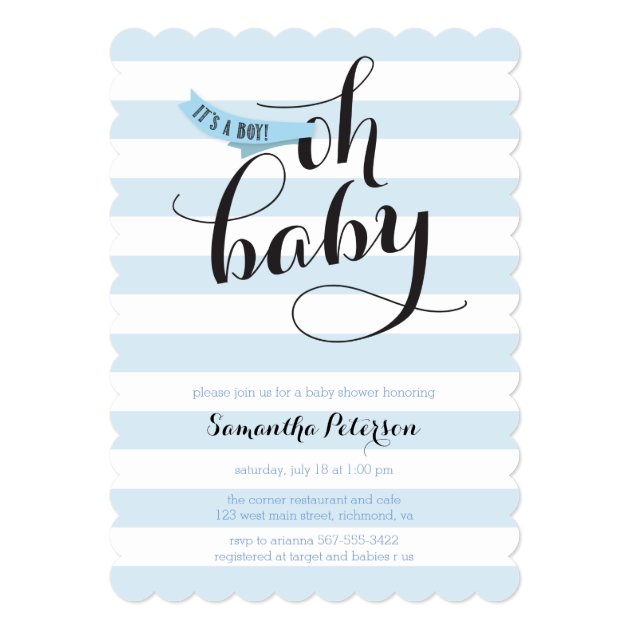 Oh Baby Blue Stripes Baby Shower Invite