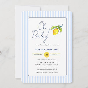 Oh Baby Blue stripes Lemon Baby boy shower Invitation