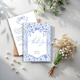 Oh baby blue toile de jouy sketch baby shower thank you card