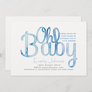 Oh Baby Blue Watercolor Baby Boy Shower Invitation