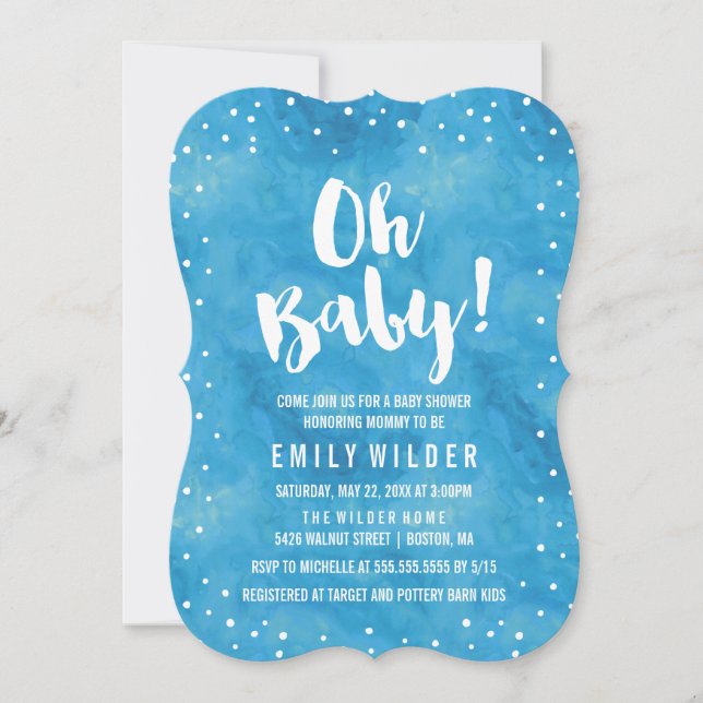 Oh Baby Blue Watercolor Baby Shower Invitation (Front)