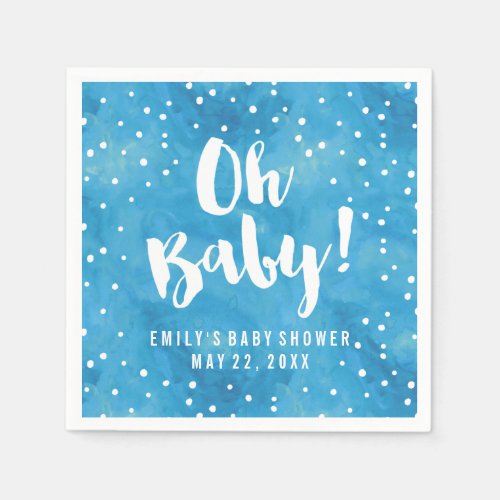 Oh Baby Blue Watercolor Baby Shower Paper Napkins