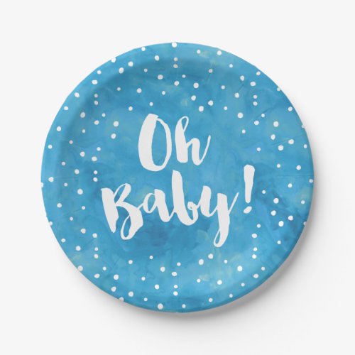 Oh Baby Blue Watercolor Baby Shower Paper Plates