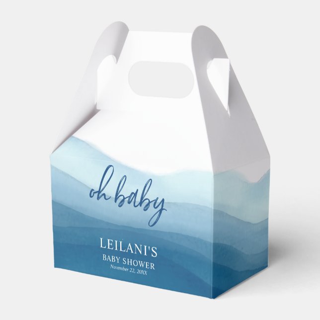 Oh Baby Blue Watercolor Ombre Favor Boxes (Front Side)