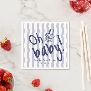 Oh Baby Blue Wavy Stripes Baby Shower Napkins