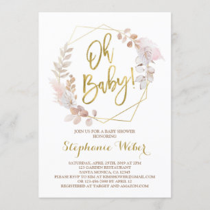 Oh Baby blush and gold baby shower Invitation