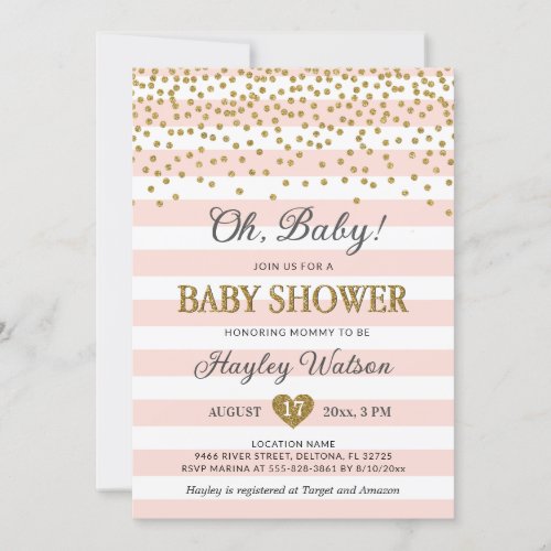 Oh Baby Blush Pink Gold Confettti Baby Girl Shower Invitation