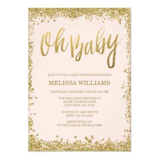 template card baby oh Baby  Card  Blush Glitter Zazzle.com Baby Oh Pink Shower Gold