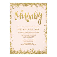 Oh Baby Blush Pink Gold Glitter Baby Shower Card