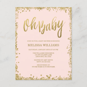 Oh Baby Blush Pink Gold Glitter Baby Shower Invitation