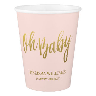 Oh Baby Blush Pink Gold Glitter Baby Shower Paper Cup