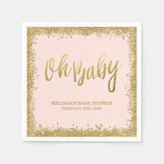 Oh Baby Blush Pink Gold Glitter Baby Shower Paper Napkin