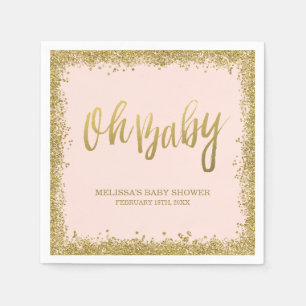 Oh Baby Blush Pink Gold Glitter Baby Shower Paper Napkins