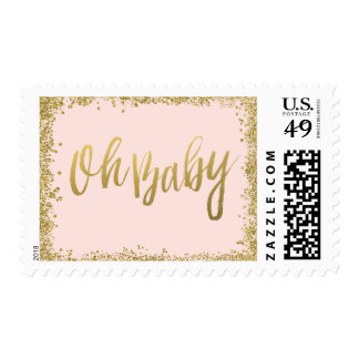 Oh Baby Blush Pink Gold Glitter Baby Shower Postage