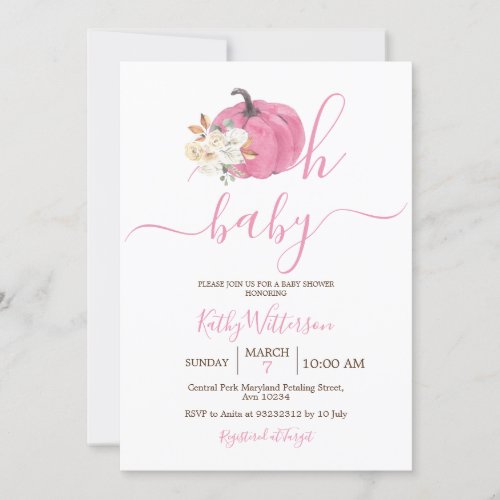 Oh Baby Blush Pink Pumpkin Floral Baby Shower Invitation