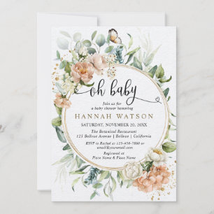 Oh Baby Blush Pink Rose Eucalyptus Baby Shower Invitation