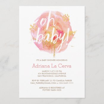Oh Baby Blush Watercolor Baby Shower Invitation by spinsugar at Zazzle