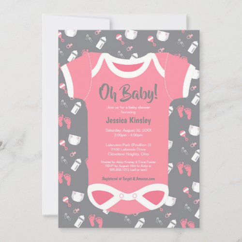 Oh Baby Bodysuit baby girl shower invitation